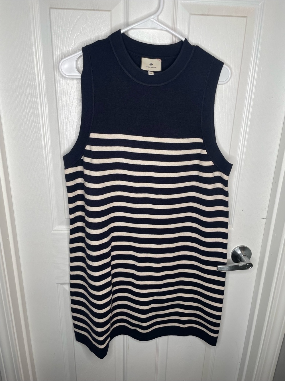 Tuckernuck Navy and White Stripe Knit Marie Dress Nautical Old Money Stretch XL - Picture 3 of 9